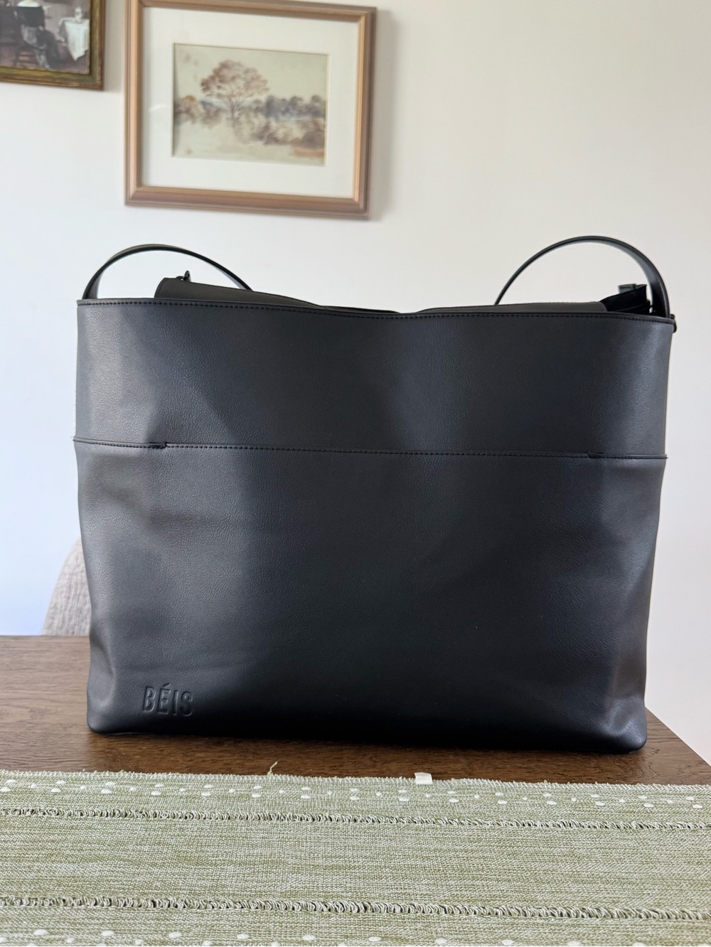 BEIS Black Leather Diaper Bag